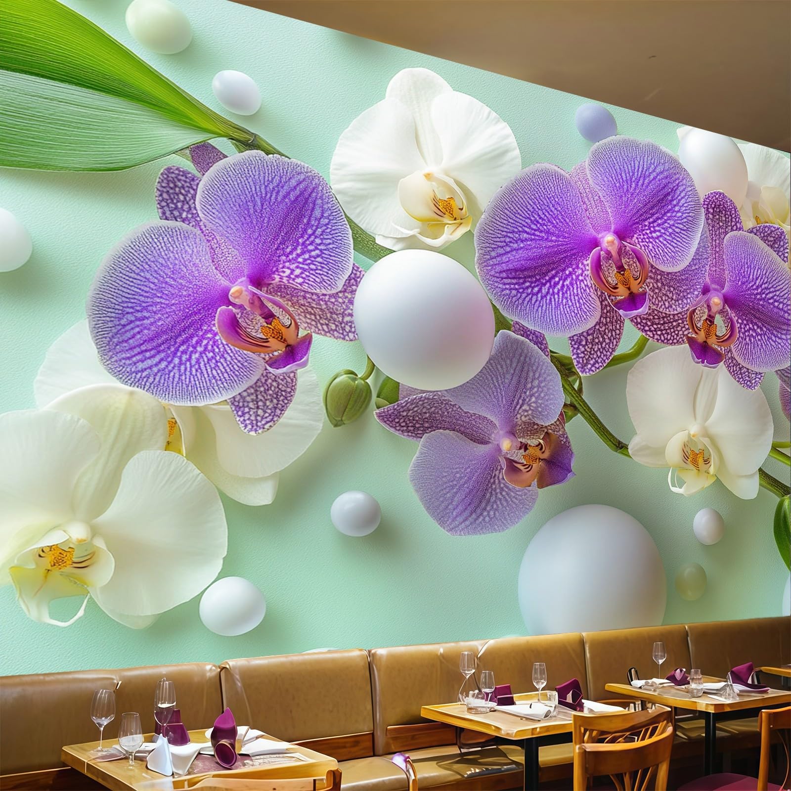 Papier peint panoramique orchidées 3D violet intissé poster XXL 450x315 cm