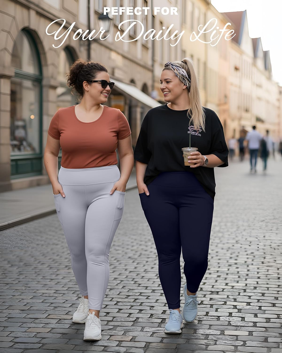 Coume 4 Pack Plus Size Leggings with Pockets for Women Plus Size High Waisted Yoga Pants for Gym Running - Image 2