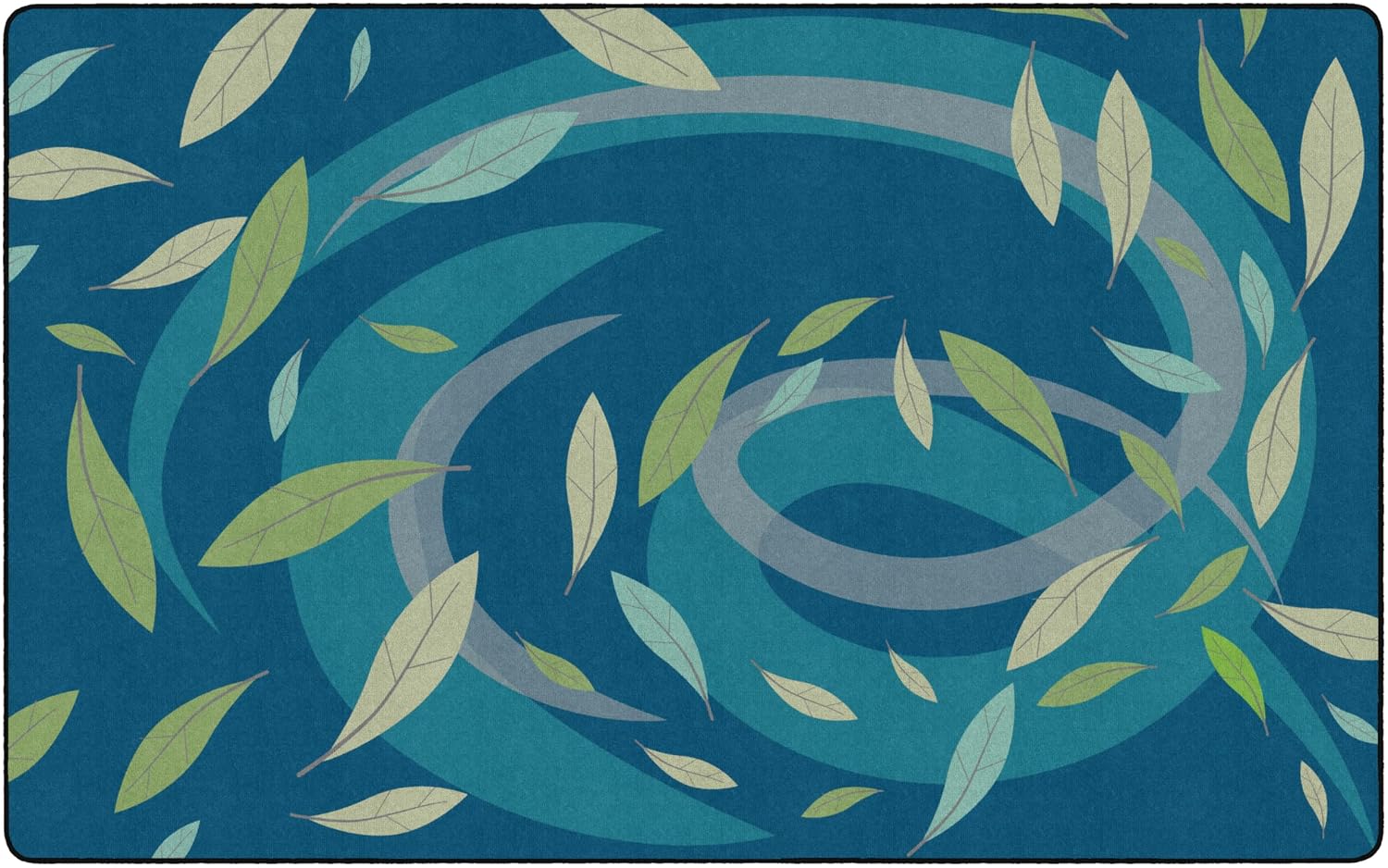 Flagship Carpets Tranquil Leaves Classroom Rug for Preschools or Kindergarten, Calming Nature Design Area Rug for Reading Corner Circle Time, Durable Educational Rug for Daycares, 7'6" x 12' - Blue