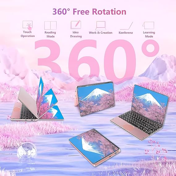 11 Inch 2-in-1 Touchscreen Laptop,Win 11 Pro N100 Laptops,16GB DDR4 RAM, FHD 1920×1200 IPS Display, 360° Flip,Backlit Keyboard,USB-C,Oval Trackpad,computer (Rose Gold, 16G+512GB SSD)