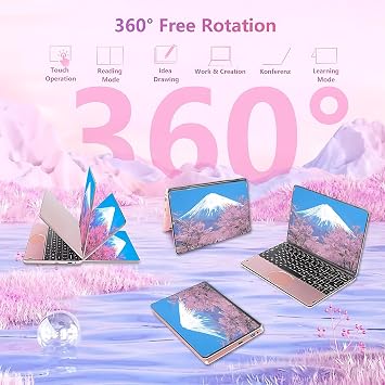 11 Inch 2-in-1 Touchscreen Laptop,Win 11 Pro N100 Laptops,16GB DDR4 RAM, FHD 1920×1200 IPS Display, 360° Flip,Backlit Keyboard,USB-C,Oval Trackpad,computer (Rose Gold, 16G+512GB SSD)