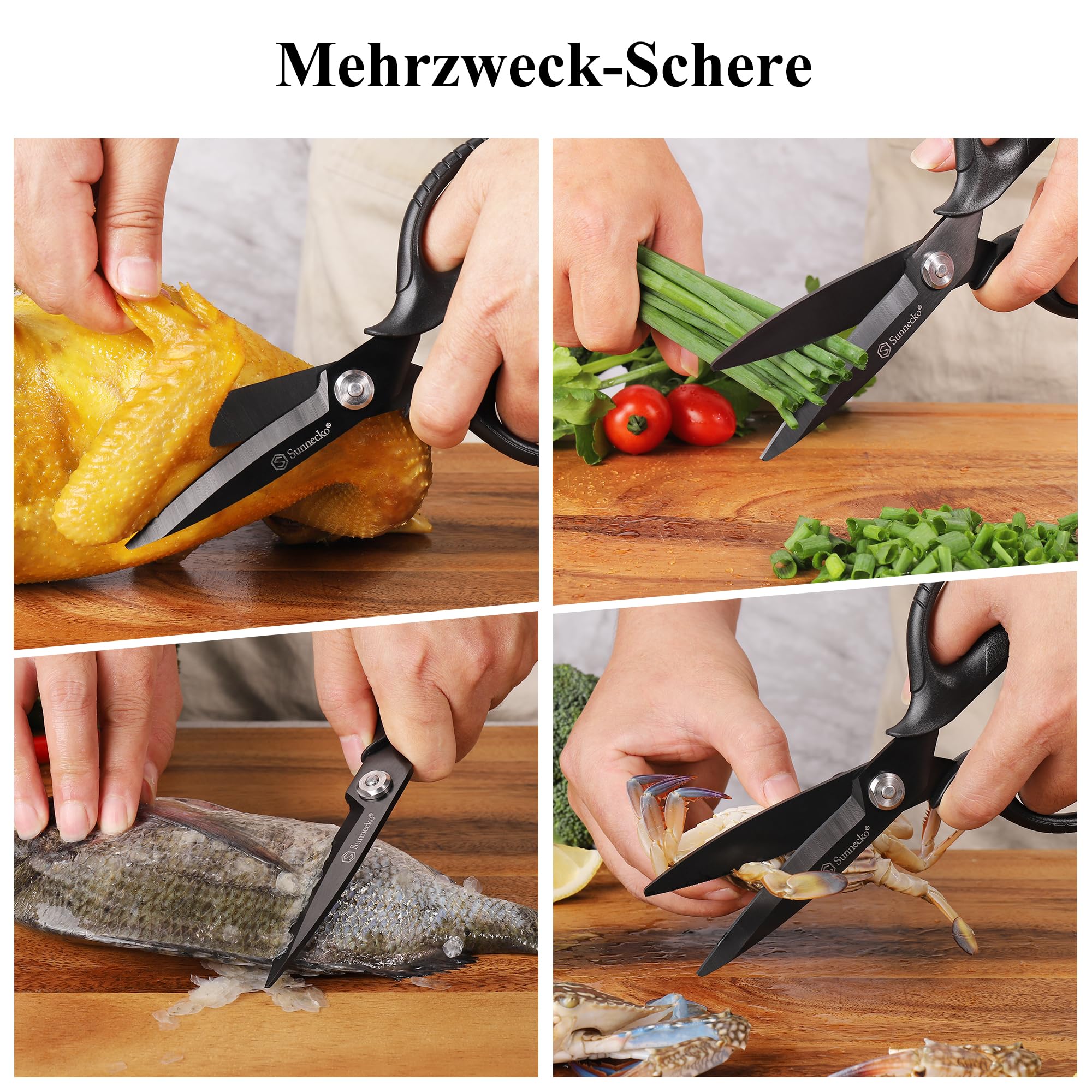 Sunnecko Küchenschere Haushaltsschere Schere Küche - 8 Zoll Bonsai Schere Micro Mehrschichtige Japanische Küchenschere Schwarz Titanbeschichtete Kräuterschere Edelstahl Gemüseschere Kitchen Scissors