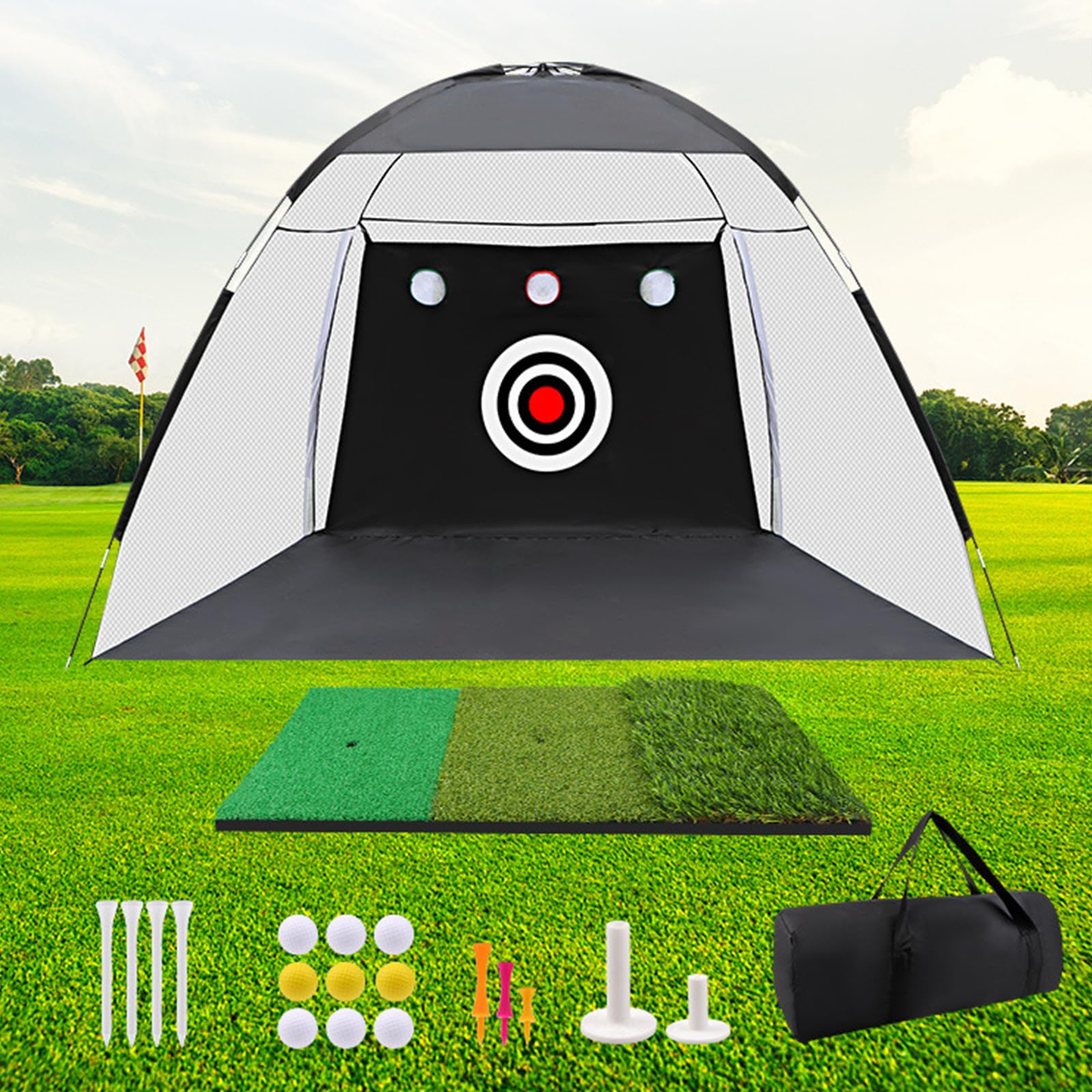 Golfnetz, Golf Trainingsnetz mit Schlagmatte für Hinterhof Drinnen Draußen Chipping Driving, Geschenk für Männer