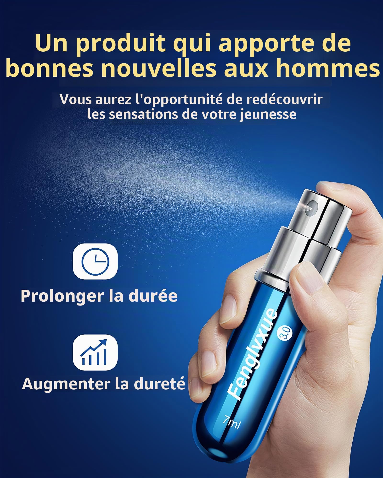 Spray Retardateur pour Homme, Spray de retard pour les hommes, Extraction naturelle des plantes Technologie de troisième génération 3.0, （7ML)