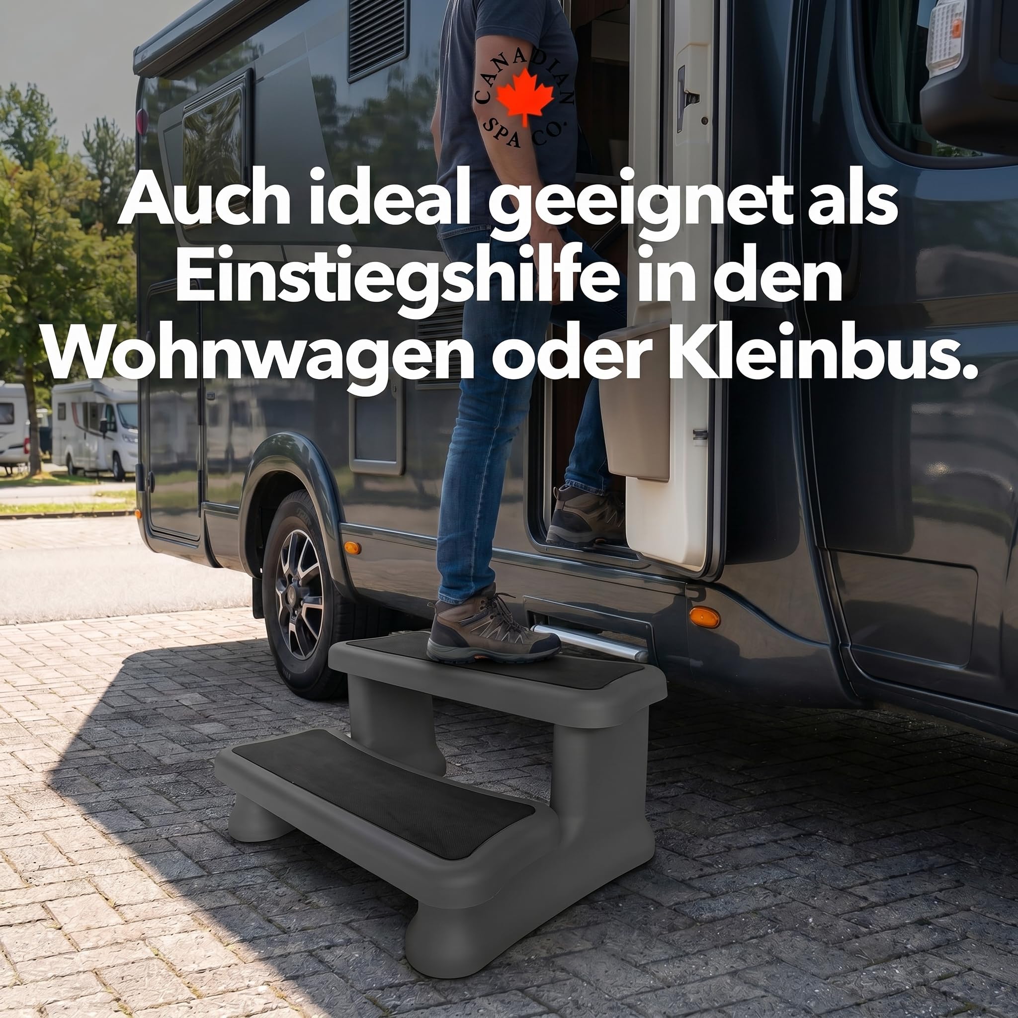 CANADIAN SPA CO. Camping Trittstufe, 2 Stufen, tragbare Doppeltrittstufe, rutschfeste Einstiegshilfe für Wohnmobil und Wohnwagen, 40x72x52 cm