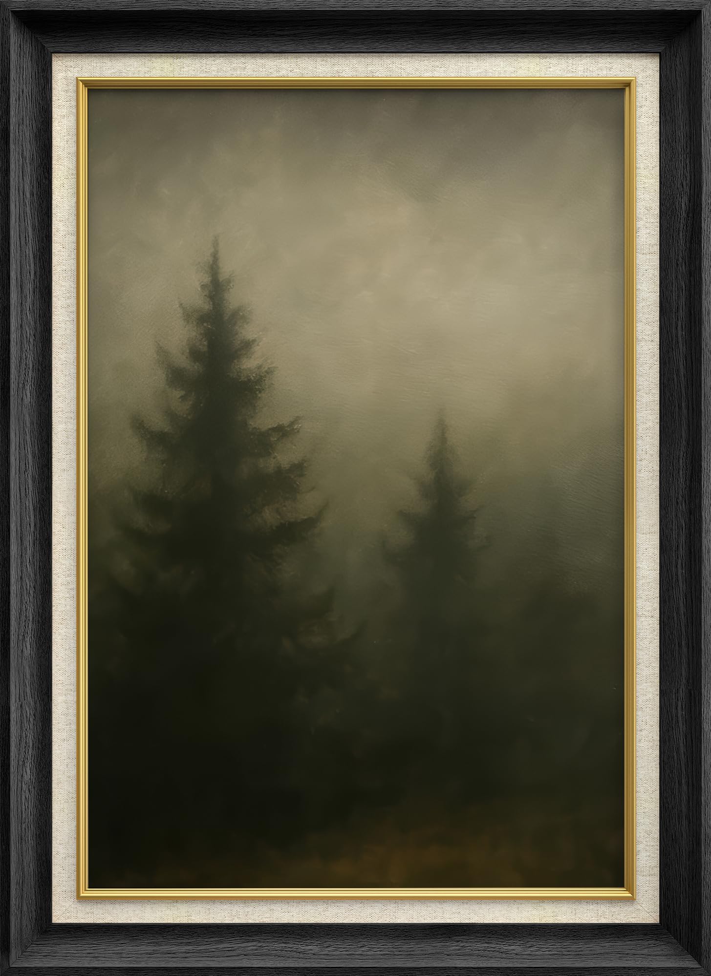 SIGNWIN Premium Frame Art Misty Forest Pine Trees in Fog Landscape Illustrations Fine Art Traditional Iconic Relax/Calm for Living Room, Bedroom, Office - 26"x36"