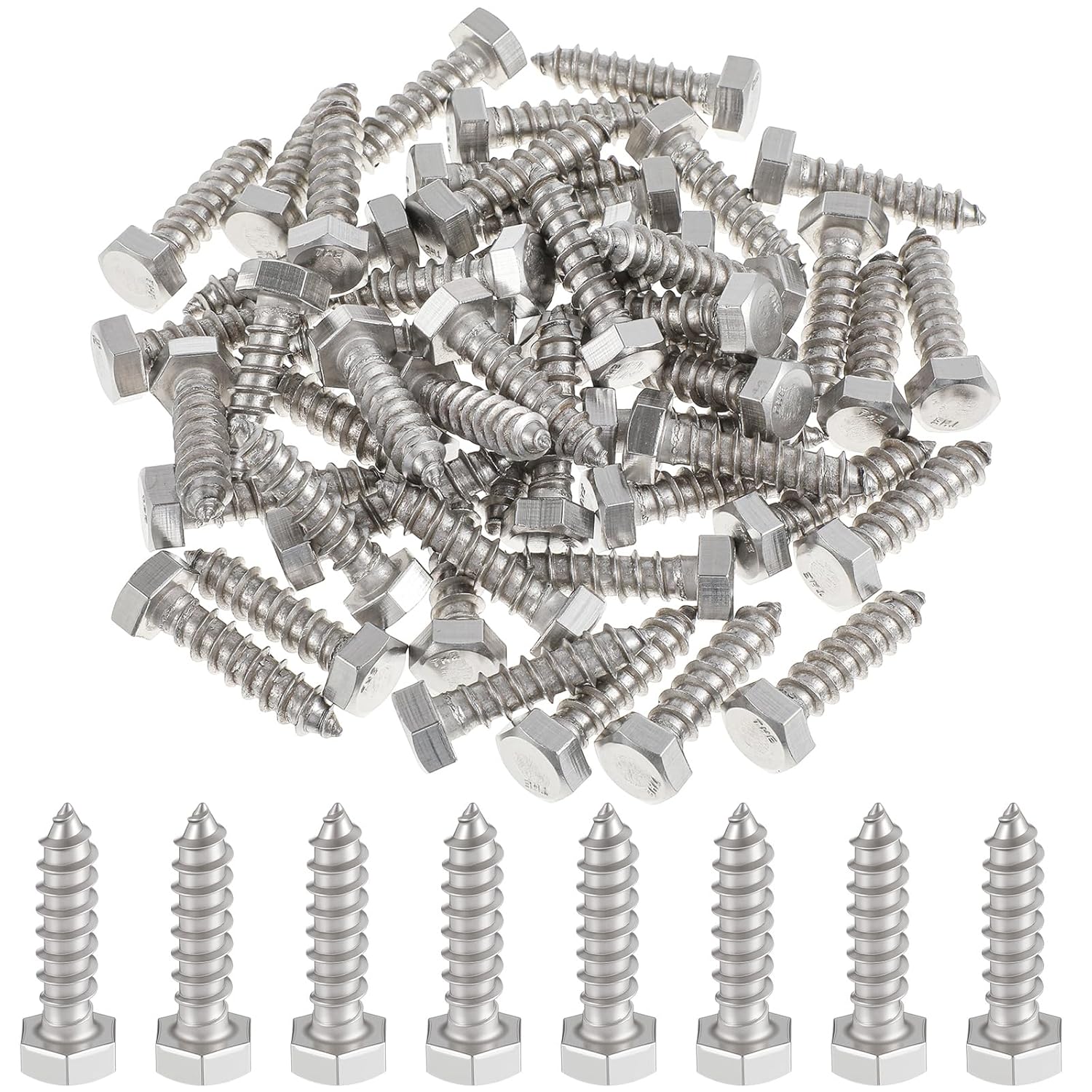 Zonon 100 Pcs 3/8''x 1-1/2'' Hex Head Lag Screws 304 Stainless Steel Lag Bolts Heavy Duty Hexagon Head Wood Screws