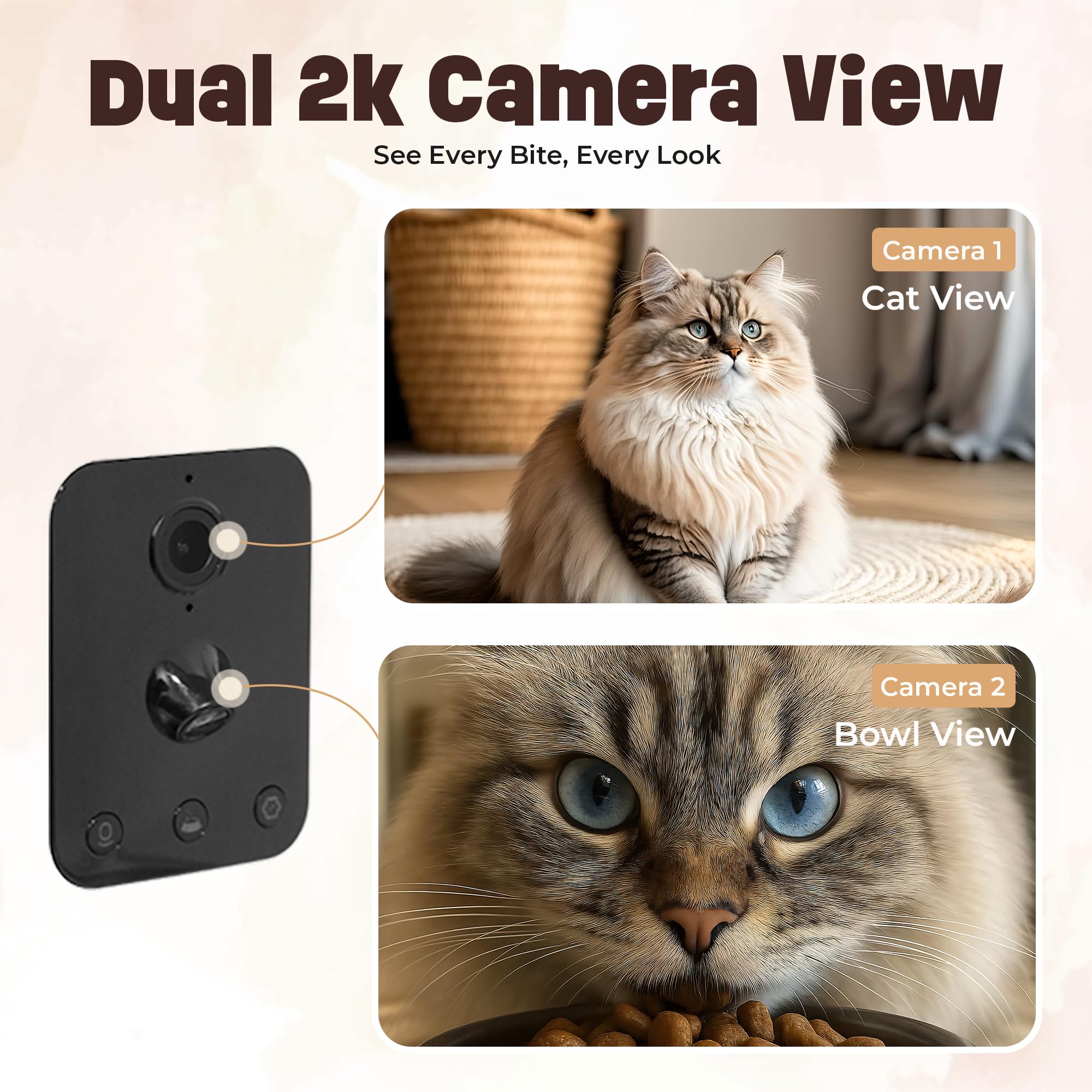 TailTeddy Automatic Cat Feeder with Dual Camera & AI Detection (6L), Smart Pet Feeder with WiFi App & Two-Way Audio, Timed Cat Feeder up to 6 Meals/Day, Stainless Steel Bowl & Battery Backup - image 4