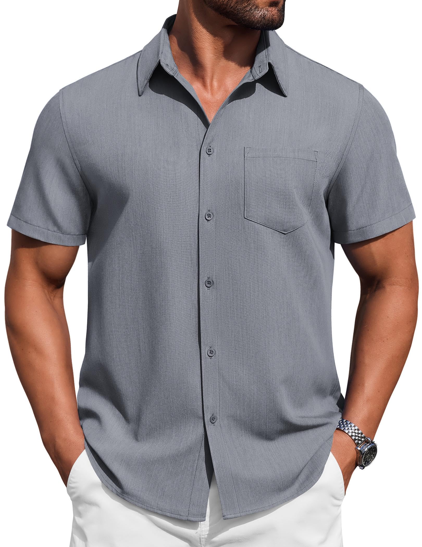 COOFANDY Mens Button Down Short Sleeve Shirt Casual Summer Stretch Denim Dress Shirts with Pocket