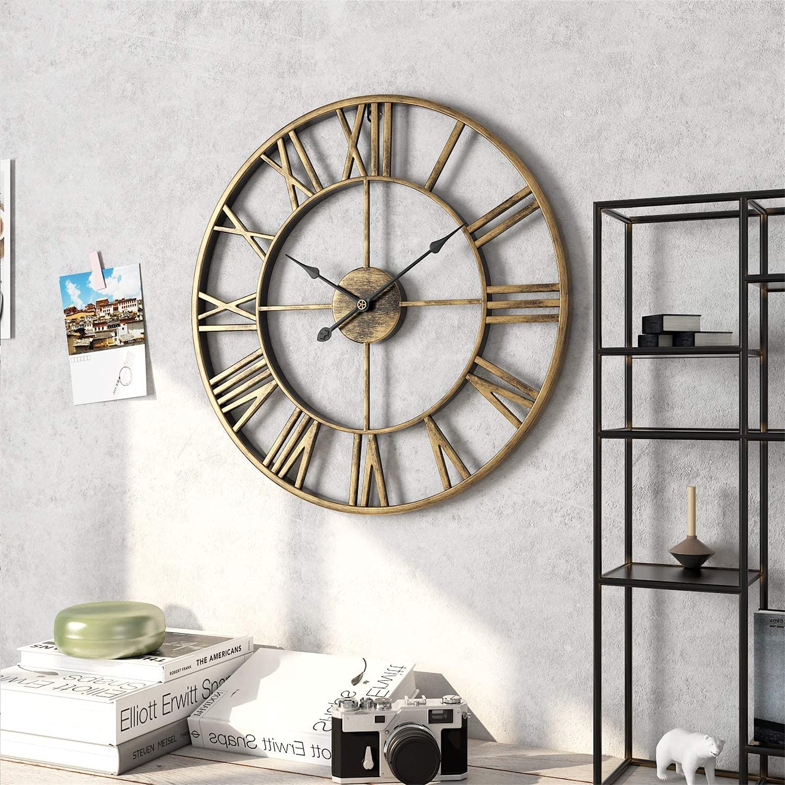 Wandklok Modern Wandklokken Vintage Wandklok Met Romeinse Cijfers, Stille, Niet-tikkende Metalen Decoratieve Wandklokken Voor Loft-woonkamer Wandklok Woonkamer (Color : A, Size : 40 * 40cm