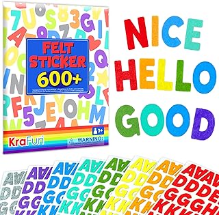 KRAFUN Felt Sticker Kit for Beginner Toddlers, Kids Arts & Crafts, Pack of 600 Assorted Scrapbook Stickers Alphabets, Numbers, Fun Shapes, Preschool, Children Early Learning, self adhesive
