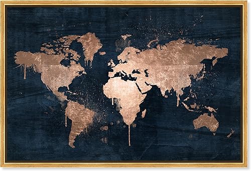 Miniatura 1 de The Oliver Gal Artist Co. Mapas y banderas - Lienzo decorativo enmarcado para pared, diseño de mapamundi Copper, mapas del mundo Marco dorado,Marco