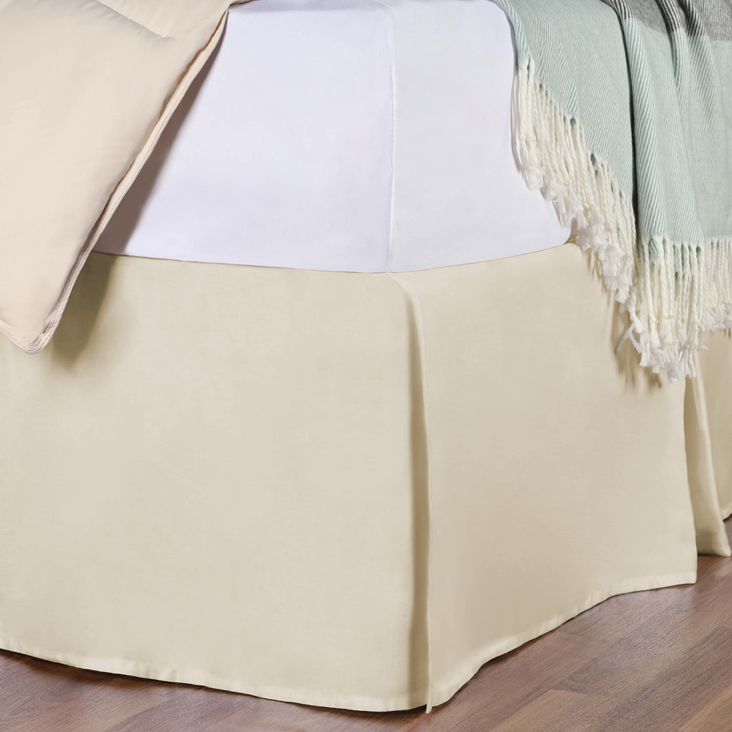 Falda de cama plisada de algodon de 300 hilos cubresomier marfil 96x190