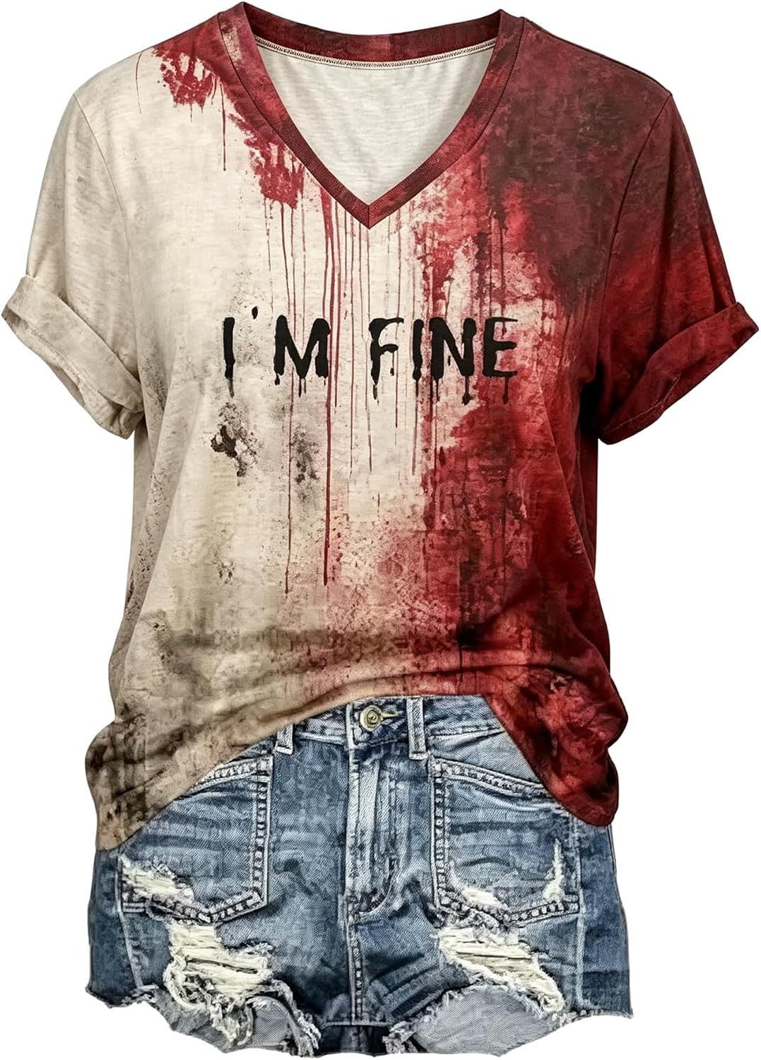 Womens Funny Problem Solved Bloody T Shirt - Halloween Blood Splatter Graphic Tee - Scary Horror Costume Top for Party