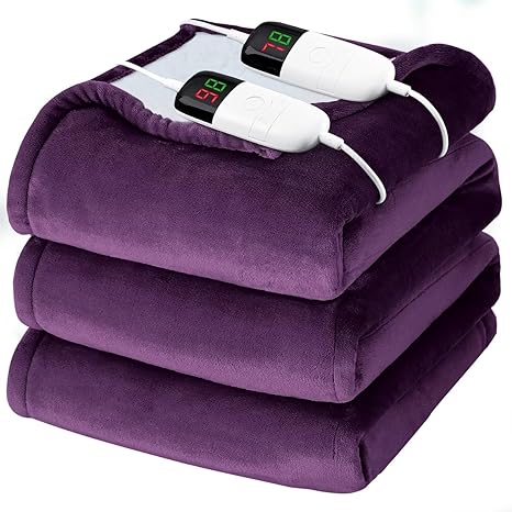 Heated Electric Blanket Queen Size - 84" x 90" Heating Blanket with Dual Control, 10 Levels & 8 Hours Auto Off, Soft Warm Flannel Gift with Over-Heat Protection, ETL & FCC Certified