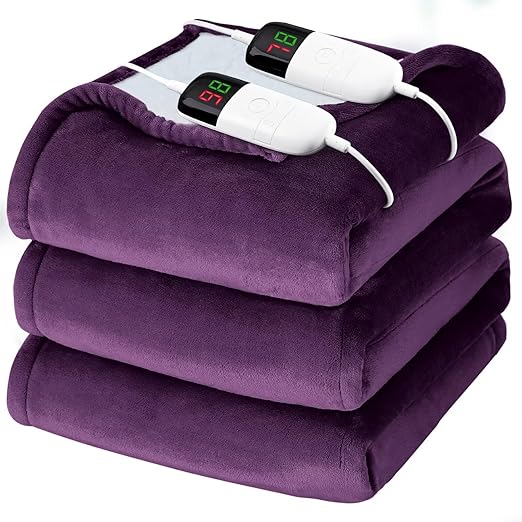 Heated Electric Blanket Queen Size - 84" x 90" Heating Blanket with Dual Control, 10 Levels & 8 Hours Auto Off, Soft Warm Flannel Gift with Over-Heat Protection, ETL & FCC Certified