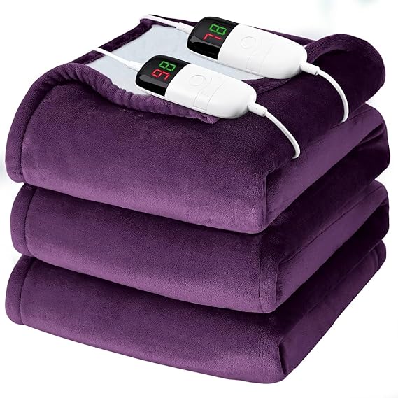 Heated Electric Blanket Queen Size - 84" x 90" Heating Blanket with Dual Control, 10 Levels & 8 Hours Auto Off, Soft Warm Flannel Gift with Over-Heat Protection, ETL & FCC Certified