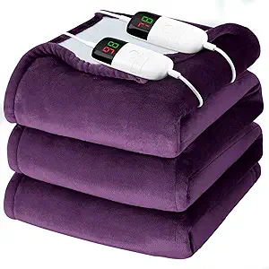 Heated Electric Blanket Queen Size - 84" x 90" Heating Blanket with Dual Control, 10 Levels & 8 Hours Auto Off, Soft Warm Flannel Gift with Over-Heat Protection, ETL & FCC Certified