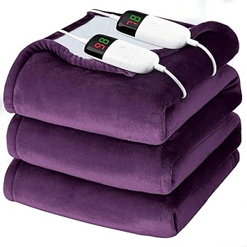 Heated Electric Blanket Queen Size - 84" x 90" Heating Blanket with Dual Control, 10 Levels & 8 Hours Auto Off, Soft Warm Flannel Gift with Over-Heat Protection, ETL & FCC Certified
