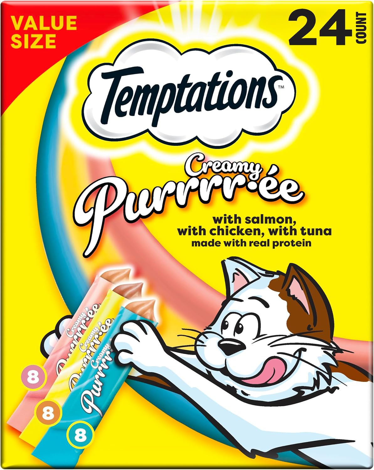 Temptations Creamy Puree Variety Pack of Squeezable Cat Treats, 0.42 oz. Tubes, 24 Count