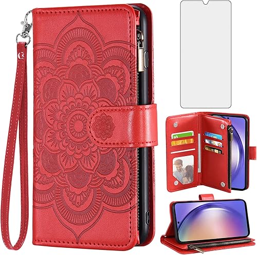 Asuwish Funda de teléfono para Samsung Galaxy A54 5G Funda tipo cartera con protector de pantalla de vidrio templado y soporte de tarjeta de crédito