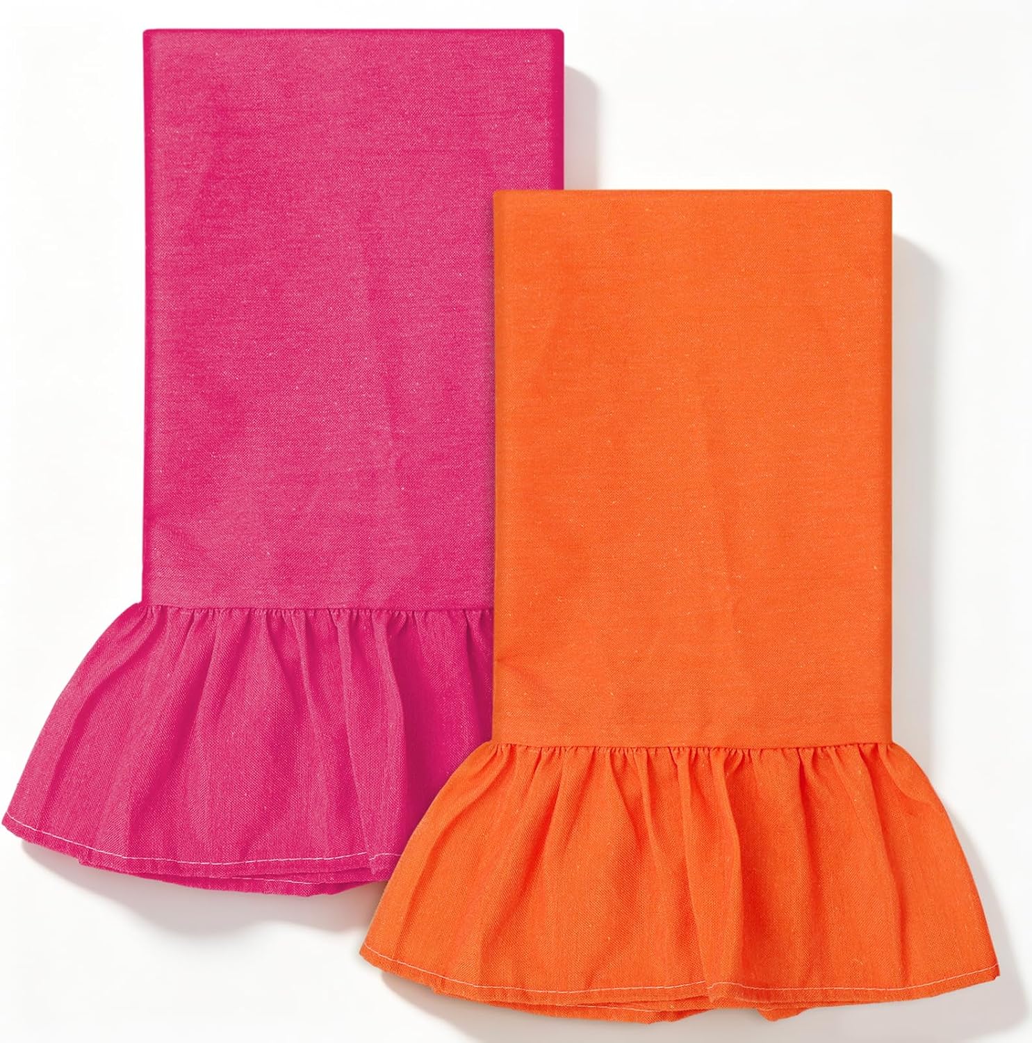 Whaline 2Pcs Ruffled Edge Kitchen Towels, Pink and Orange, 17.7 x 27.6 Inch | Decorative Dish Towels, Absorbent Hand Drying Towel for Farmhouse Kitchen Bathroom