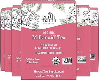 Organic Milkmaid Tea by Earth Mama | Supports Healthy Breastmilk Production and Lactation, Herbal Breastfeeding Tea Supplement, 16 Teabags per Box (6-Pack)