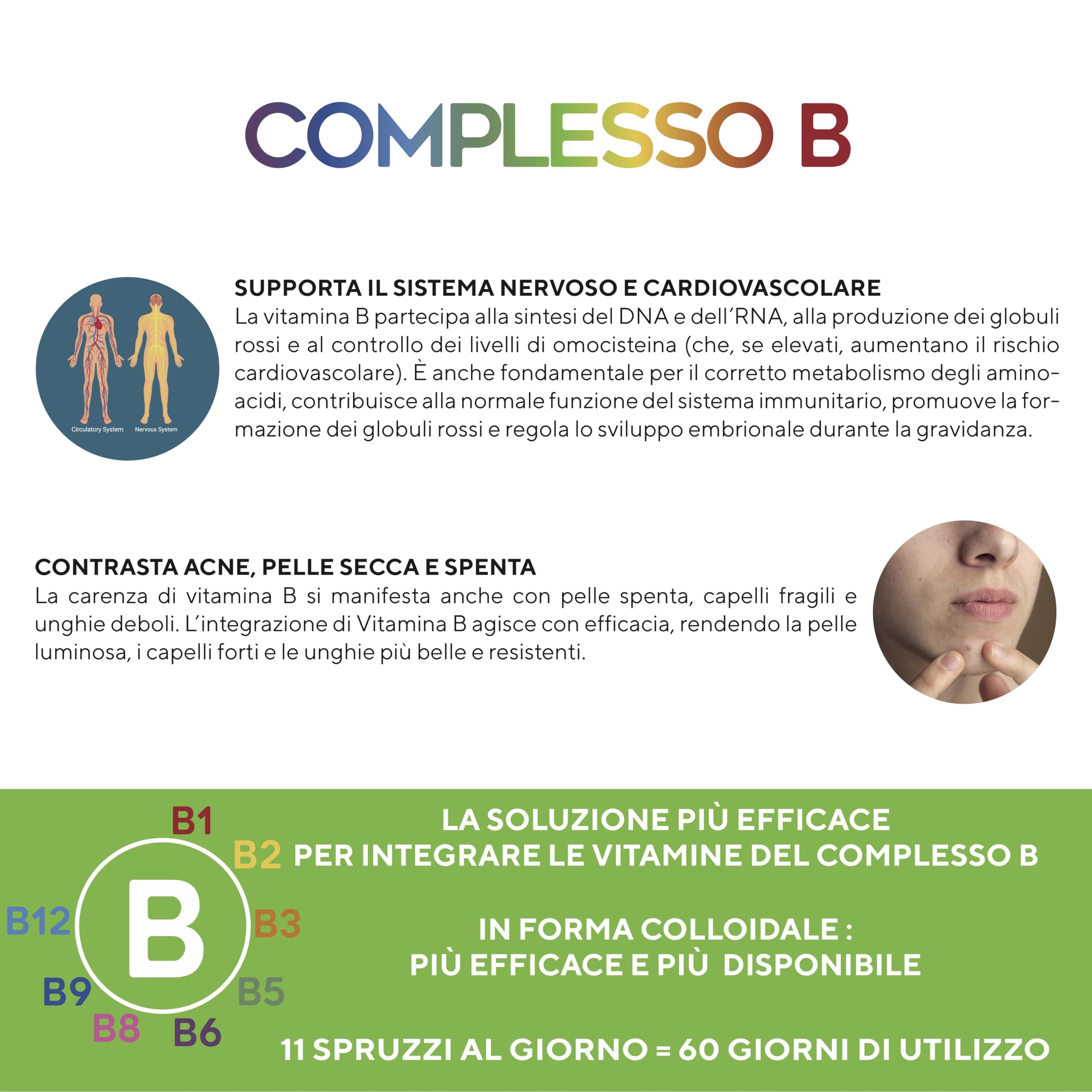 Complesso B Colloidale - Punto Salute e Benessere - Spray 100 ml, Vitamina B completa, Integratore alimentare, Vitamine del gruppo B, Massimo Assorbimento