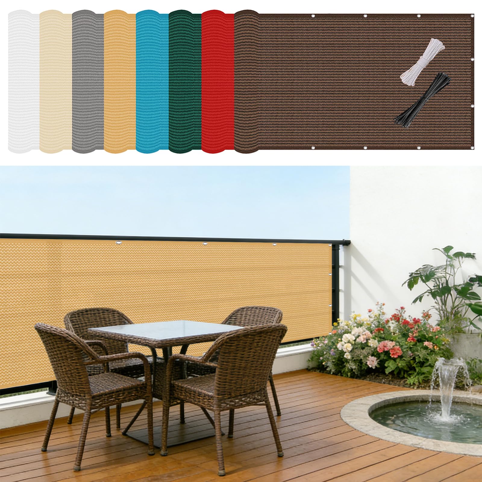 Siatka Zapewniająca Prywatność 105 x 110 cm Z HDPE 220G M², Ochrona Przed Promieniowaniem Uv, Odporna Na Rozdarcia, Siatka Balkonowa, Osłona Prywatności Balkonu, Piaskowy żółty
