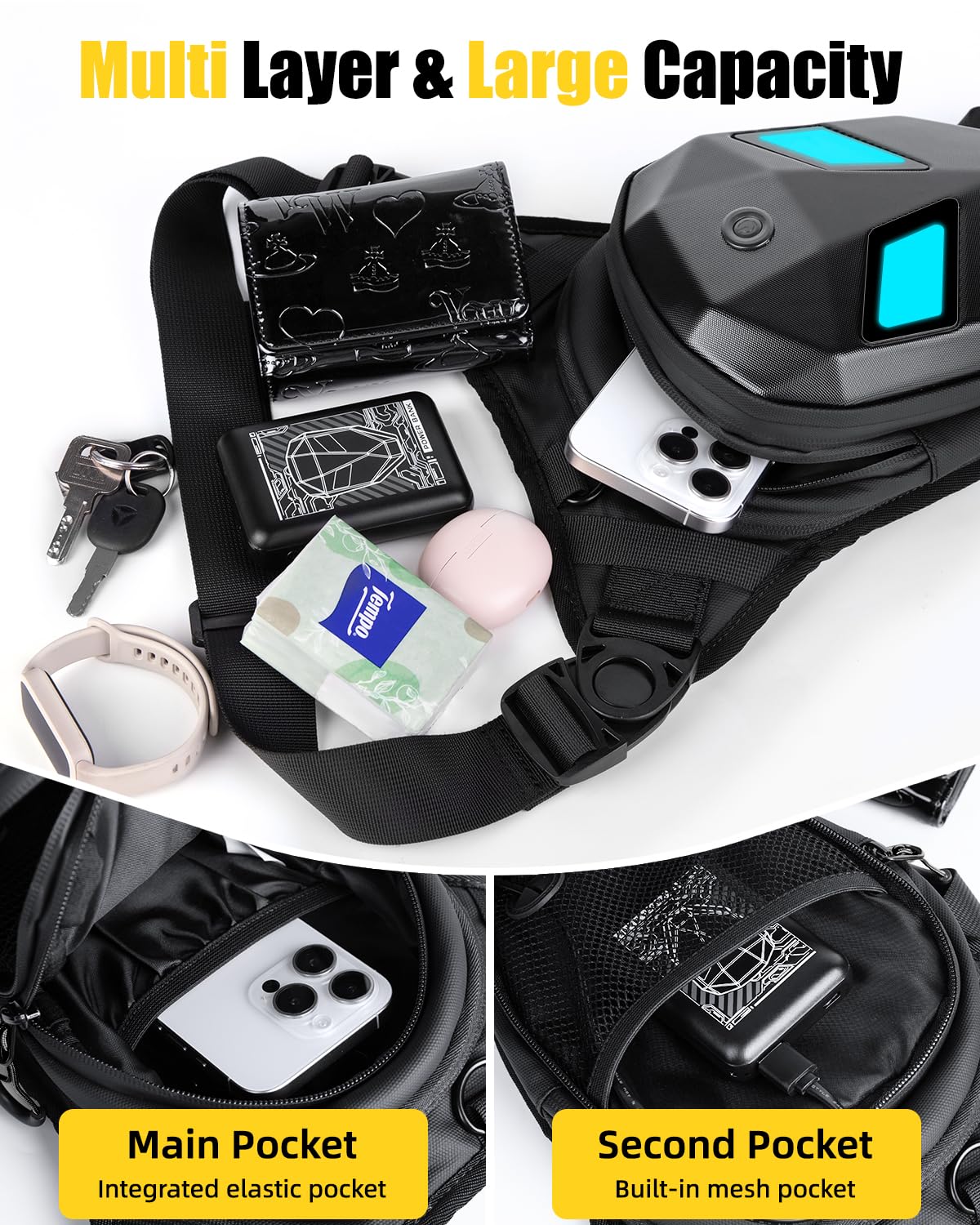 Borsa da coscia, borsa da gamba per moto impermeabile, borsa da gamba per uomo e donna, espandibile per ciclismo, escursionismo, arrampicata e pesca (Banca Elettrica Non Inclusa)