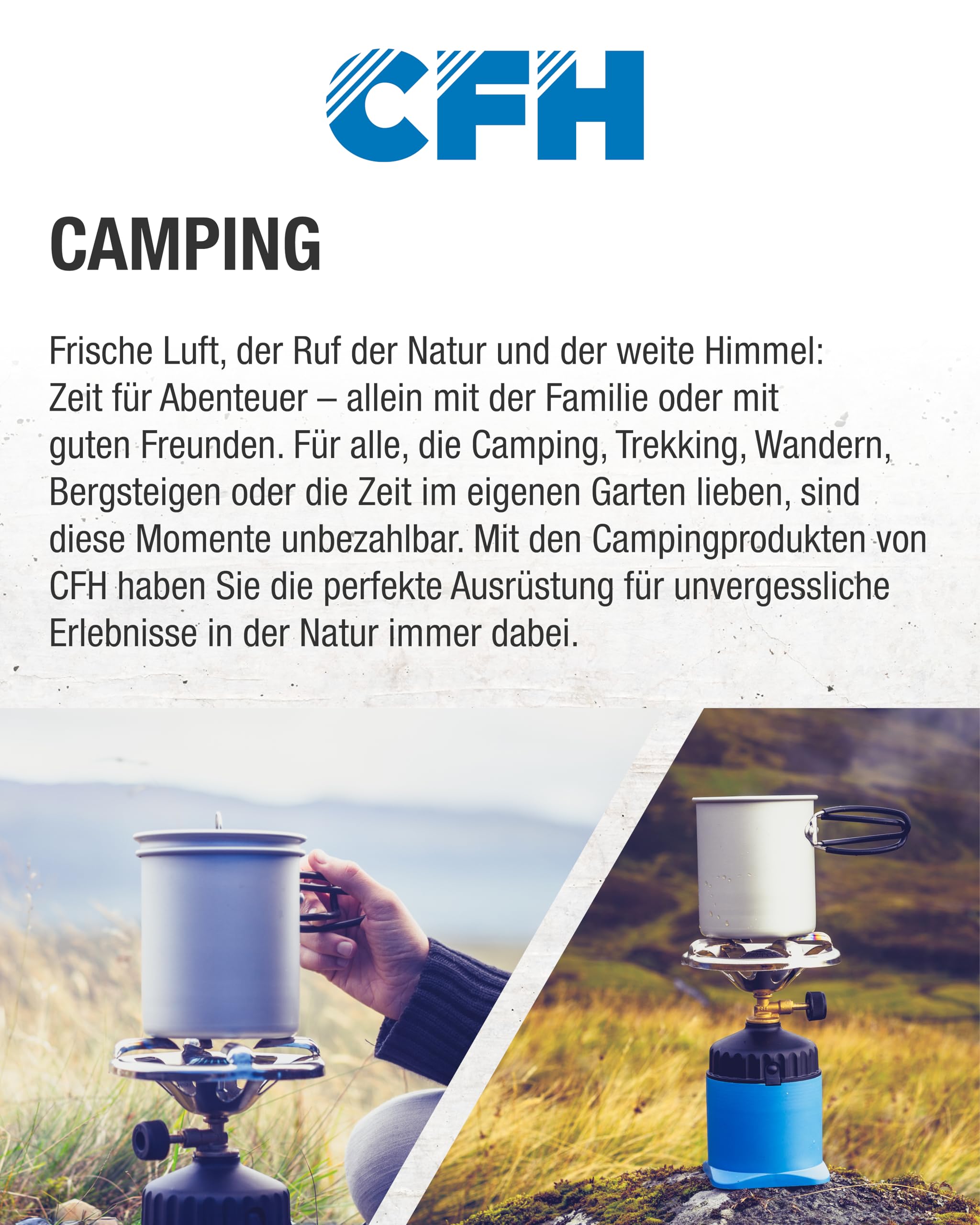 CFH Zweiflammkocher Capri ZK 421 – Camping Gaskocher 2-flammig mit 50 mbar Gasdruckregler & 80 cm Gasschlauch, 3,8 kW Leistung, 277 g/h Verbrauch, abnehmbarer Deckel & verchromter Rost, Made in Europe