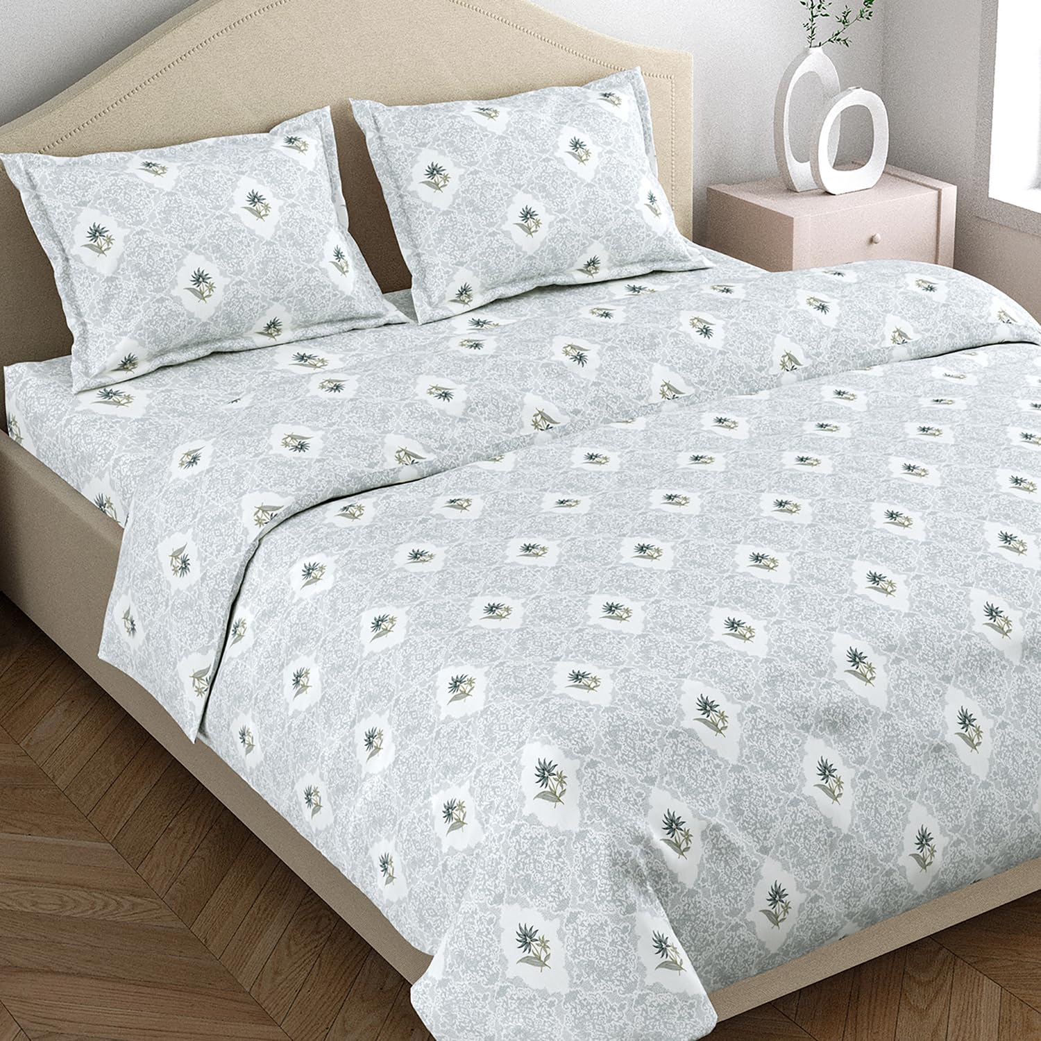 haus & kinder 100% Cotton Bed Sheet for King Size Bed, 1 King Size Bedsheet Cotton 108x108 Inches with 2 Pillow Covers Bedsheet for Double Bed King Size | Blossom Motif Blue (B0D1FYPPNG) Amazon Price History, Amazon Price Tracker
