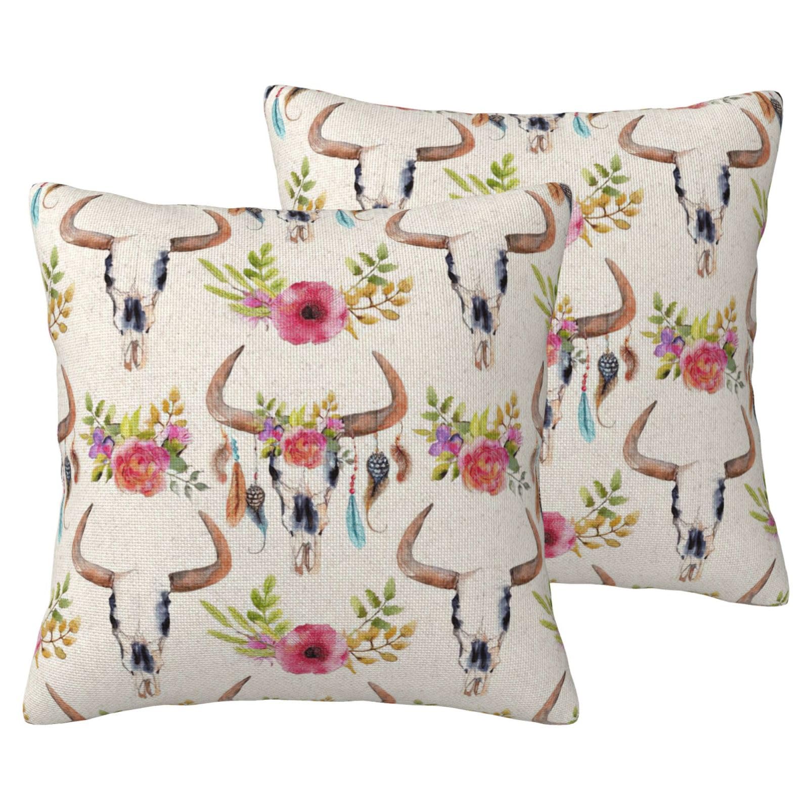 Housses de coussin crâne de taureau d'automne salon déco bohème chic