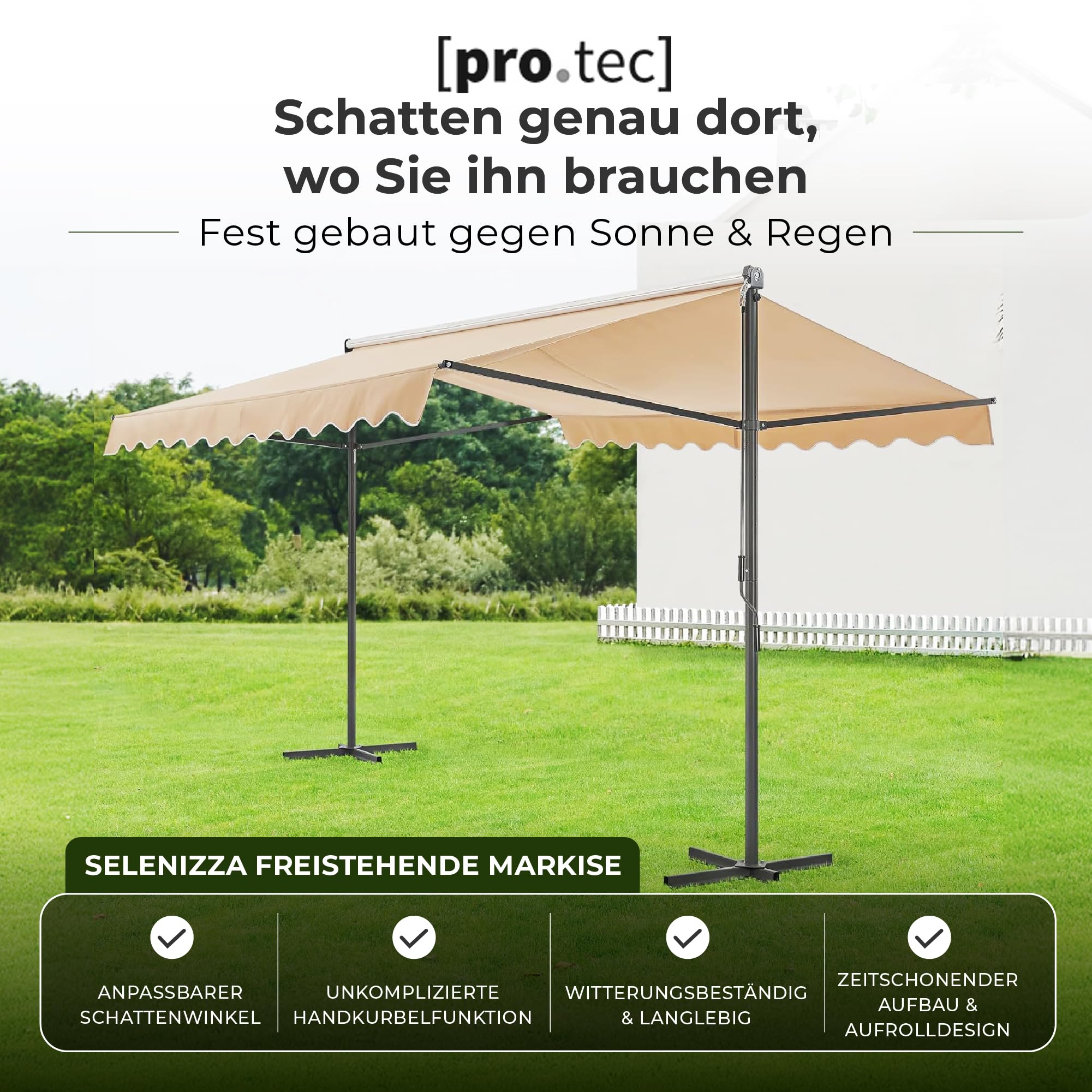pro.tec Standmarkise Selenizza freistehende Markise 400x300x260cm Gartenmarkise Sonnenschutz Terrassenüberdachung Outdoor Terrasse Garten Balkon Sandfarben