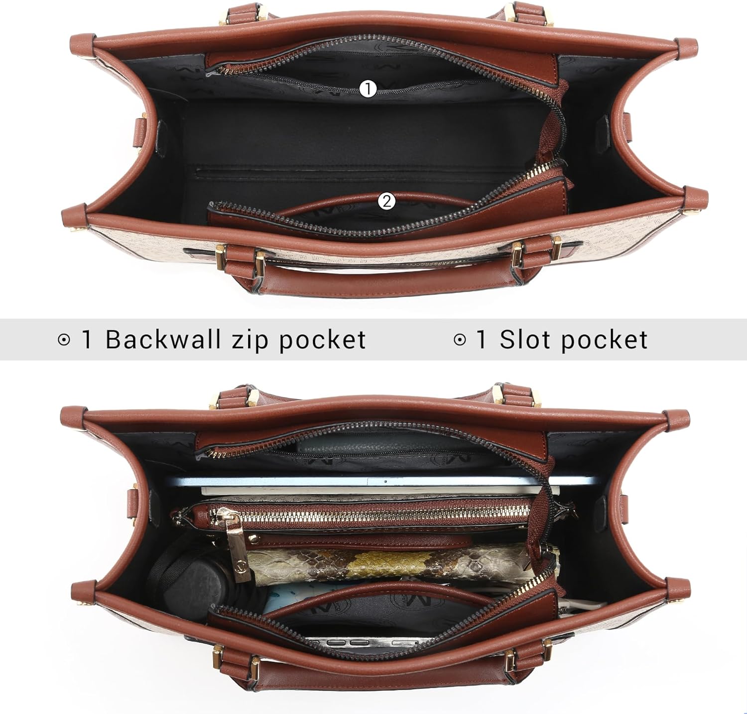 MKP Tote Bag for Women Medium Signature Monogram Satchel Handbags Purses Top Handle Shoulder Bags Wristlet Wallet Set 2pcs - Image 5