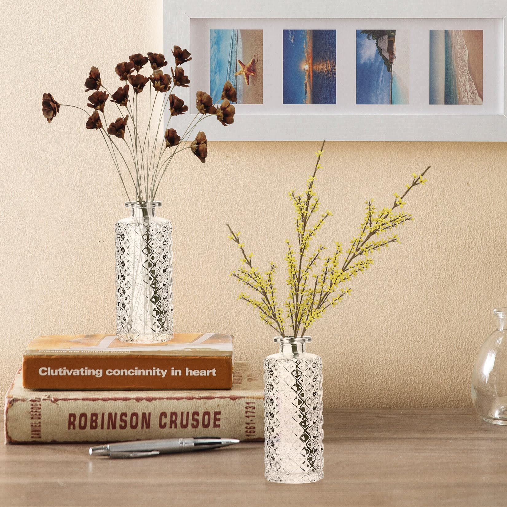 6 mini vasi in vetro, piccolo vaso decorativo, vasi trasparenti, piccoli vasi decorativi, fiori da centrotavola, decorazione da tavolo casa nozze, 13 x 5 cm