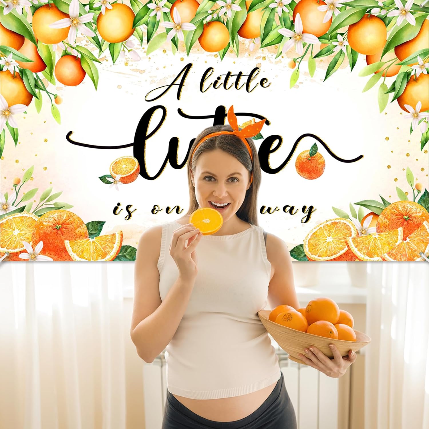 Avezano A Little Cutie is On The Way Baby Shower Banner Backdrop Little Cutie Girl Baby Shower Decorations Orange Floral Photo Party Decor 70.8 x 43.3 inch