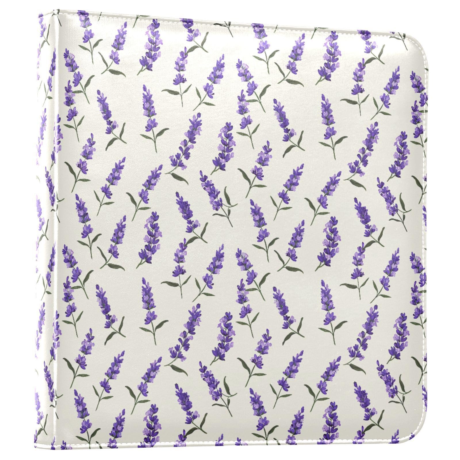 JIPONI Beautiful Lavender Large Photo Album, DIY Leather Cover Scrapbook Albums for 4x6 5x7 6x8 Pictures, Self Adhesive Memory Book for Wedding, Baby, Family