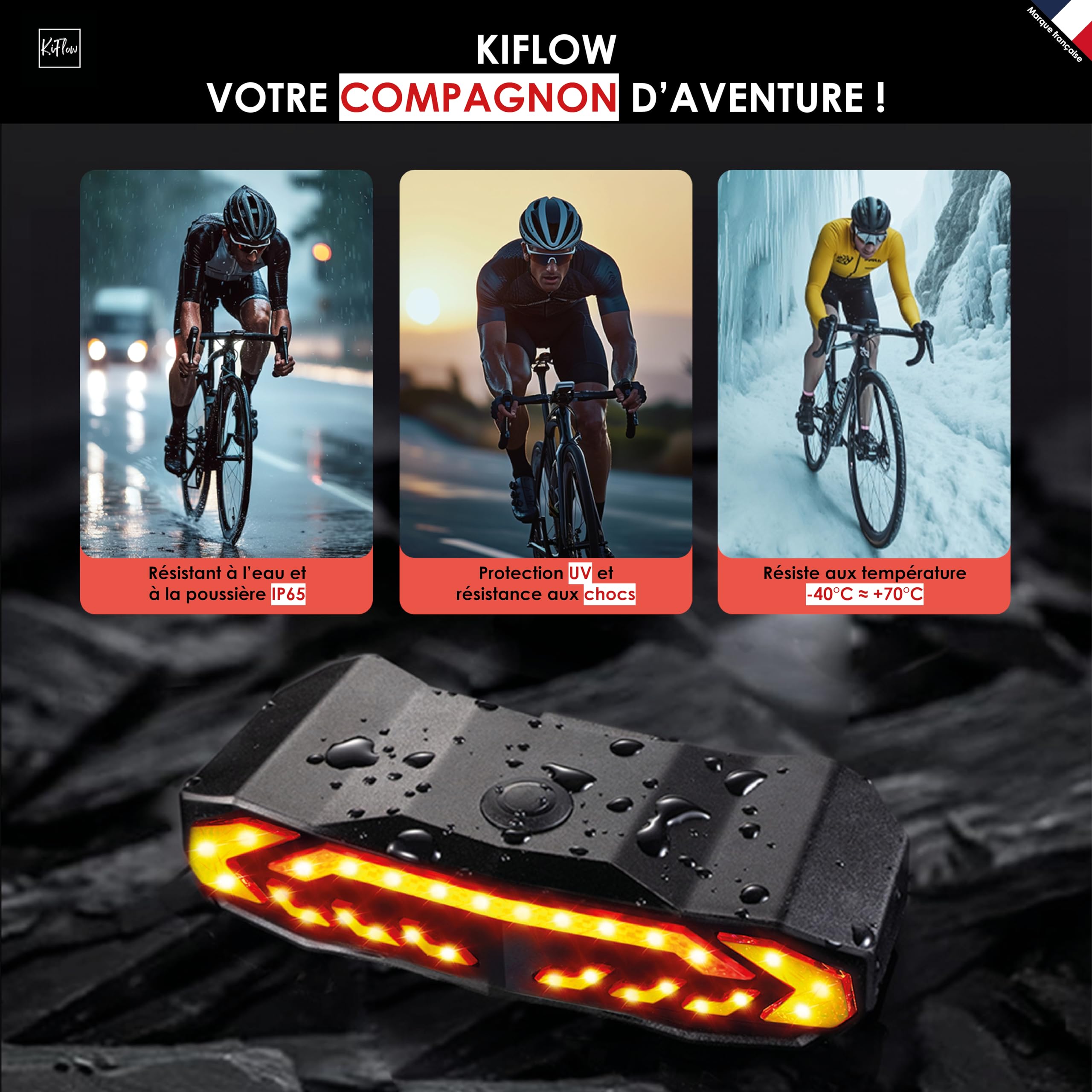 KIFLOW Clignotant Vélo Feu Arrière Alarme