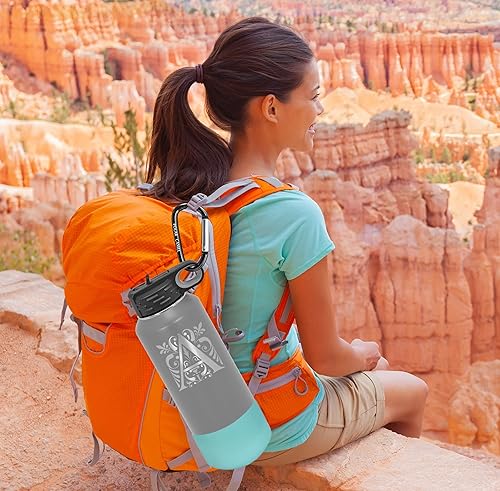 Miniatura 48 de Botellas de agua personalizadas con tapa abatible y pajilla, termo deportivo personalizado de acero inoxidable grabado, monograma personalizado