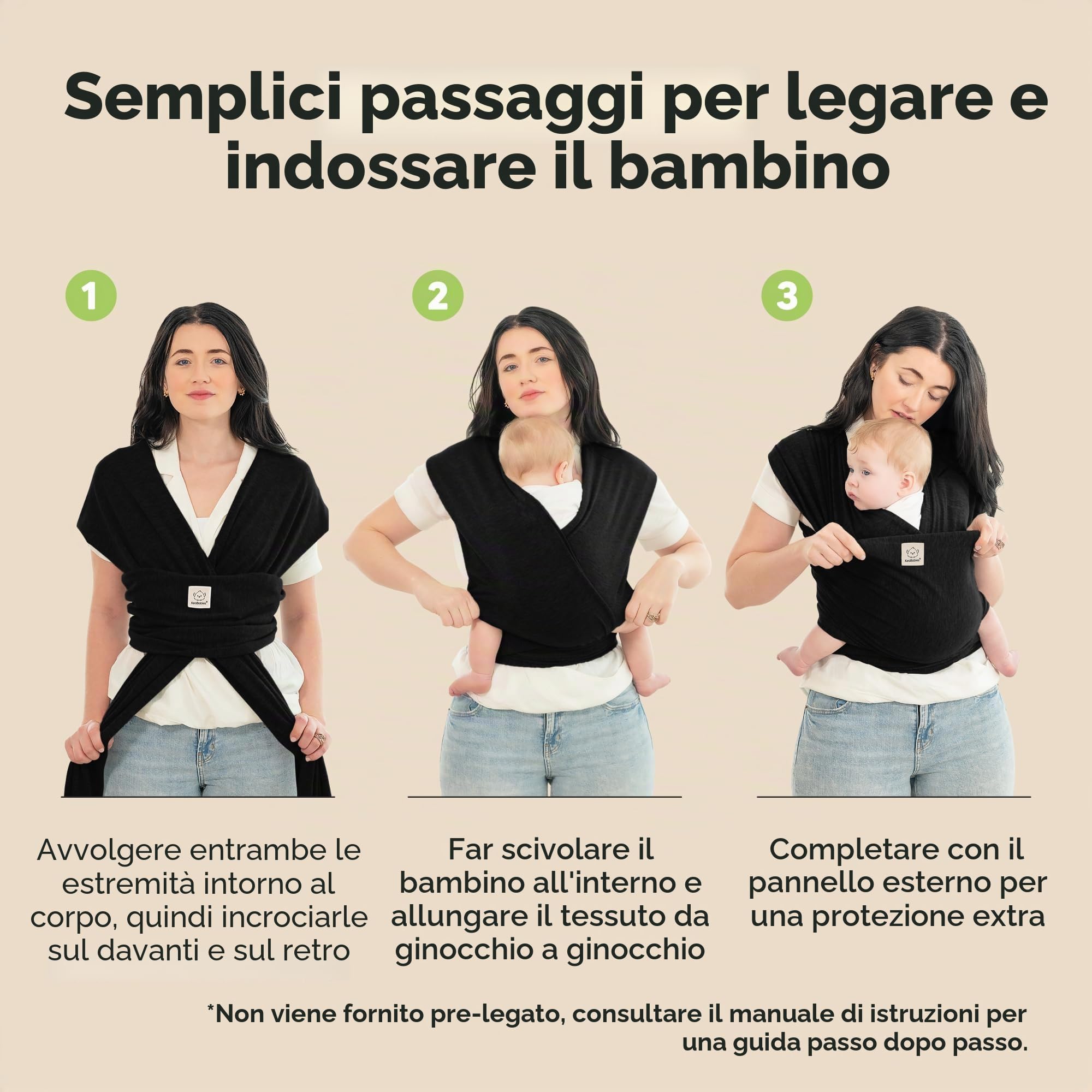 KeaBabies Baby Wrap Carrier - Tutto in 1 Original Baby Carrier Fascia da Neonato a Bambino, Facile da Indossare, Legatura Senza Mani, Leggero, Impacchi per Bambini Traspiranti (Trendy Black)