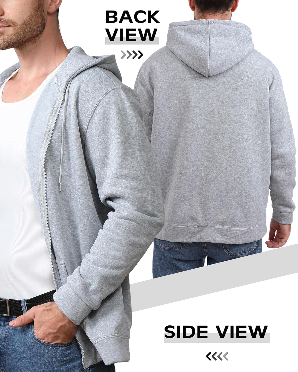 Taiyin 3 Pack Men's Lightweight Fleece Full Zip up Hoodie Long Sleeve Sweatshirt with Pockets for Men - Image 6