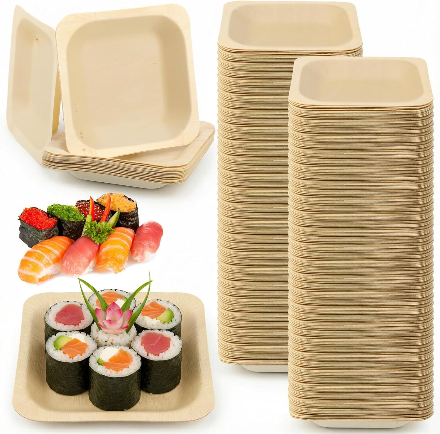100Pcs Disposable Square Palm Bowls Bulk, Leaf Bowls Bamboo Disposable Plates Dipping Bowl Square Wood Plates for Birthday Party, Wedding Events, Dessert, Appetizer, BBQs, and Parties,4.5x4.5x0.6 Inch