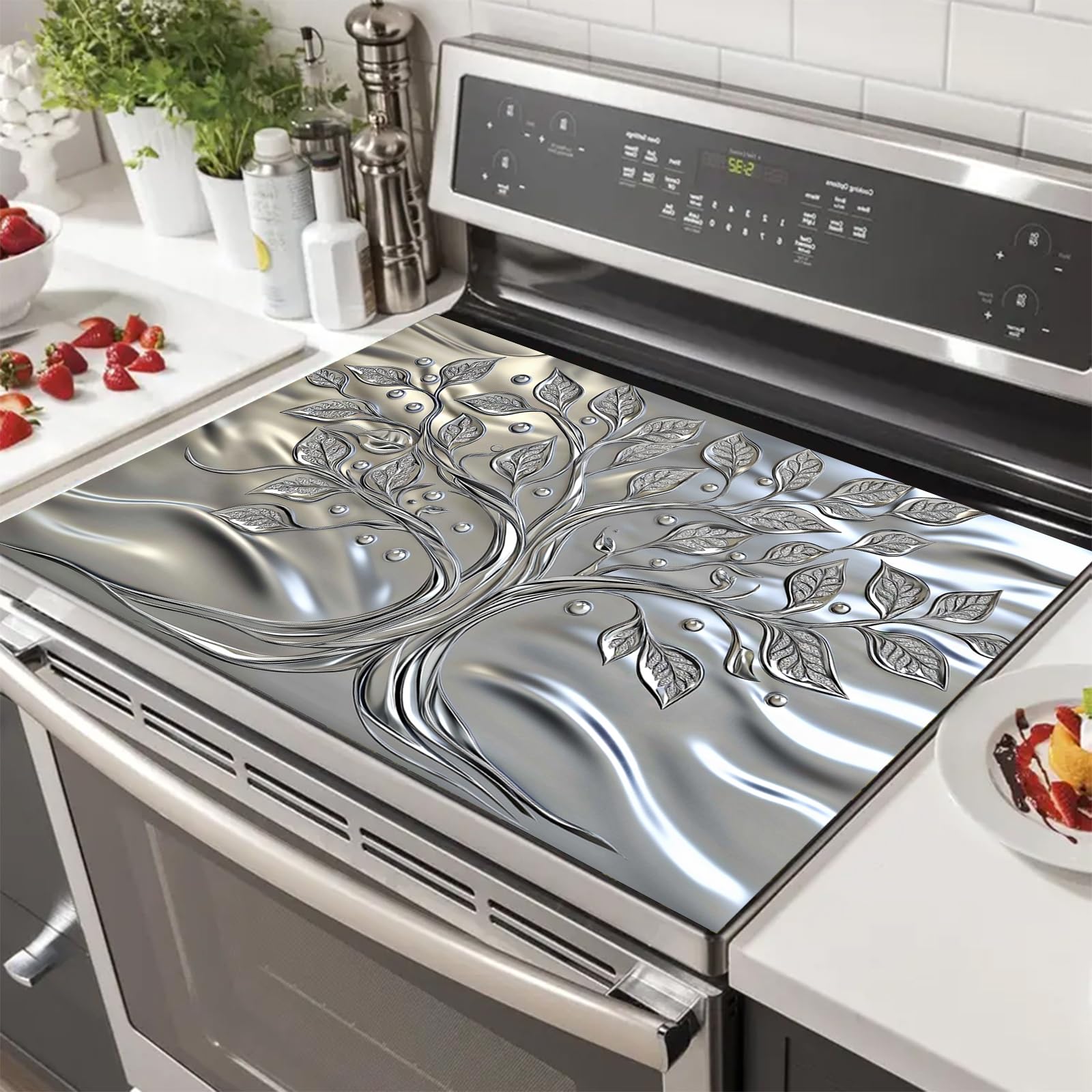 HOMETITUTE - Tapete para secar platos de cocina, diseño de árbol de la vida plateado, 71 x 50 cm, con diatomita, apto para encimeras de cocina, apto para cafeteras, absorbente de agua
