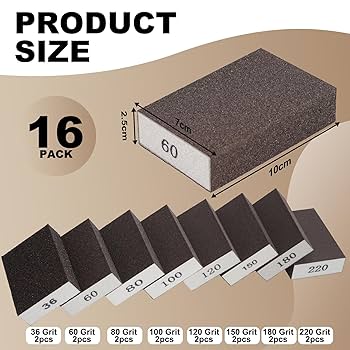 Kit 6 Spugne Abrasive Con Grana 60/80/100/120/180/220 - Lavabili E Riutilizzabili Per Legno, Metallo, Vernice E Pareti - Dimensioni 7x10x2.5cm