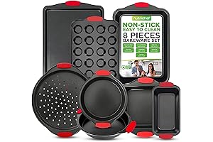 NutriChef Nonstick Bakeware Set: Premium Stainless Steel Construction with Silicone Handles in Cherry Red