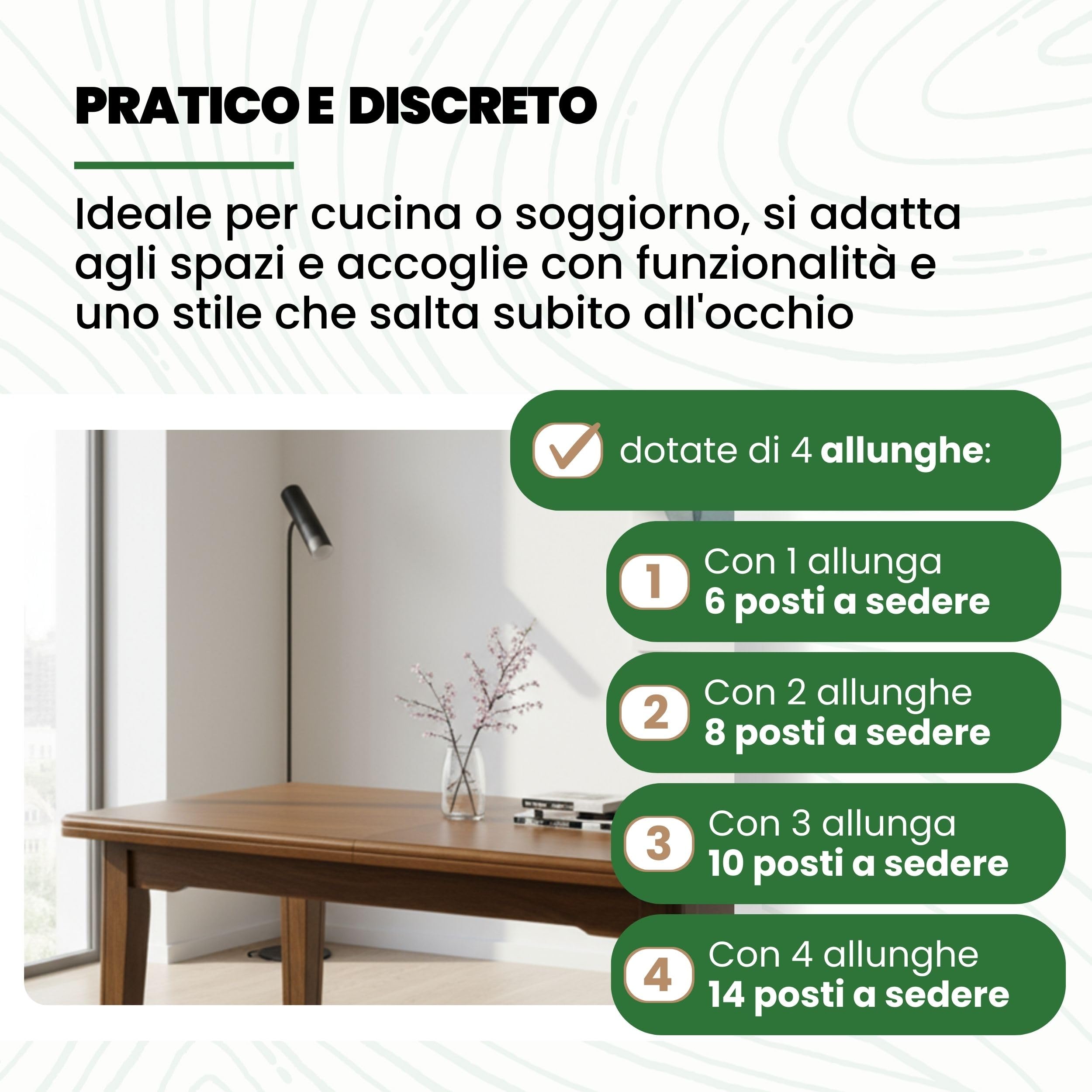 Mar.c.a. Design - Tavolo Rettangolare Allungabile da 180 a 360 cm con Gambe Dritte - Tavolo in Legno Massello 180x100x78 cm - Arte Povera Made in Italy