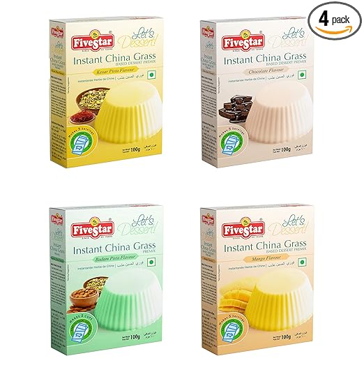FIVESTAR Instant China Grass Mix Chocolate With Badam Pista, Kesar Pista and Mango-Pack of 4 ( 100gm each)