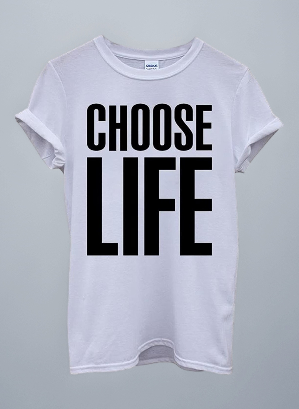 Unisex Choose Life White T-Shirt Men Women 80's Funny Nerd Geek Long Length inches Small 35-37