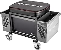 Vista 4 de Powerbuilt Asiento rodante con bandejas de herramientas expandibles, taburete de garaje con caja de herramientas con ruedas - Gris 941918ECE